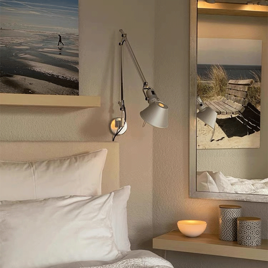 Minimalist Metal Hooded Adjustable Bathroom Wall Lamp, Silver