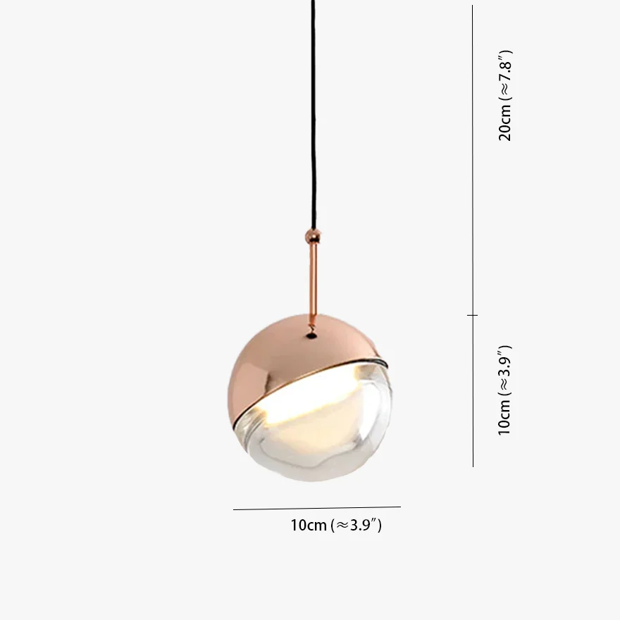 Designer Metal And Glass Globular Bedroom Pendant Light, Gold/Rose Gold