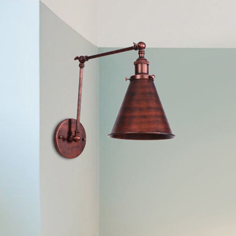 Retro Metal Conical Study Room Wall Lamp, Black/Brown