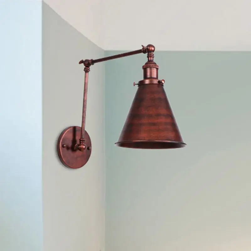 Retro Metal Conical Study Room Wall Lamp, Black/Brown