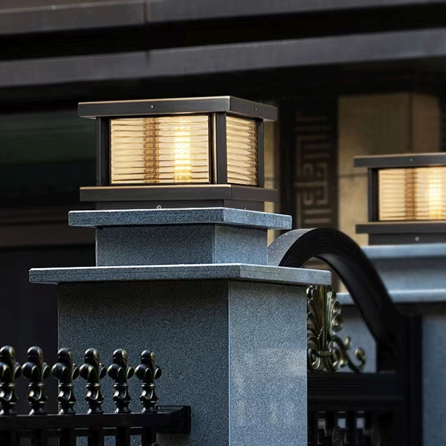 Modern Metal And Glass Square Courtyard Outdoor Pathway Light, Black/Brass/Bronze