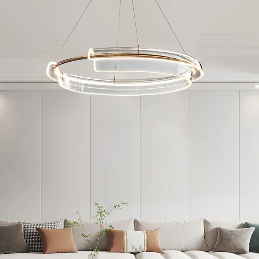 Modern Metal And Acrylic Ring Dining Room Pendant Light, Gold