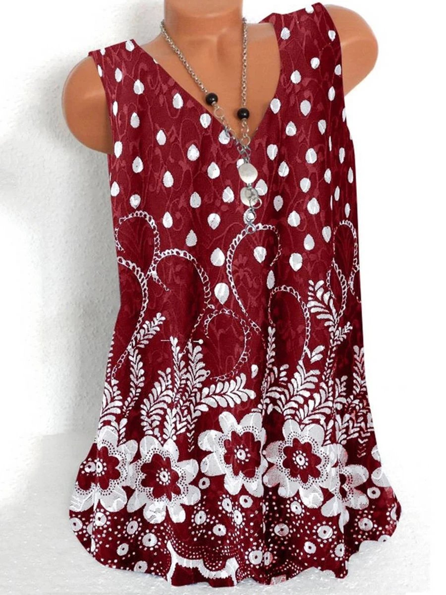 V Neck Printed Sleeveless T-shirt