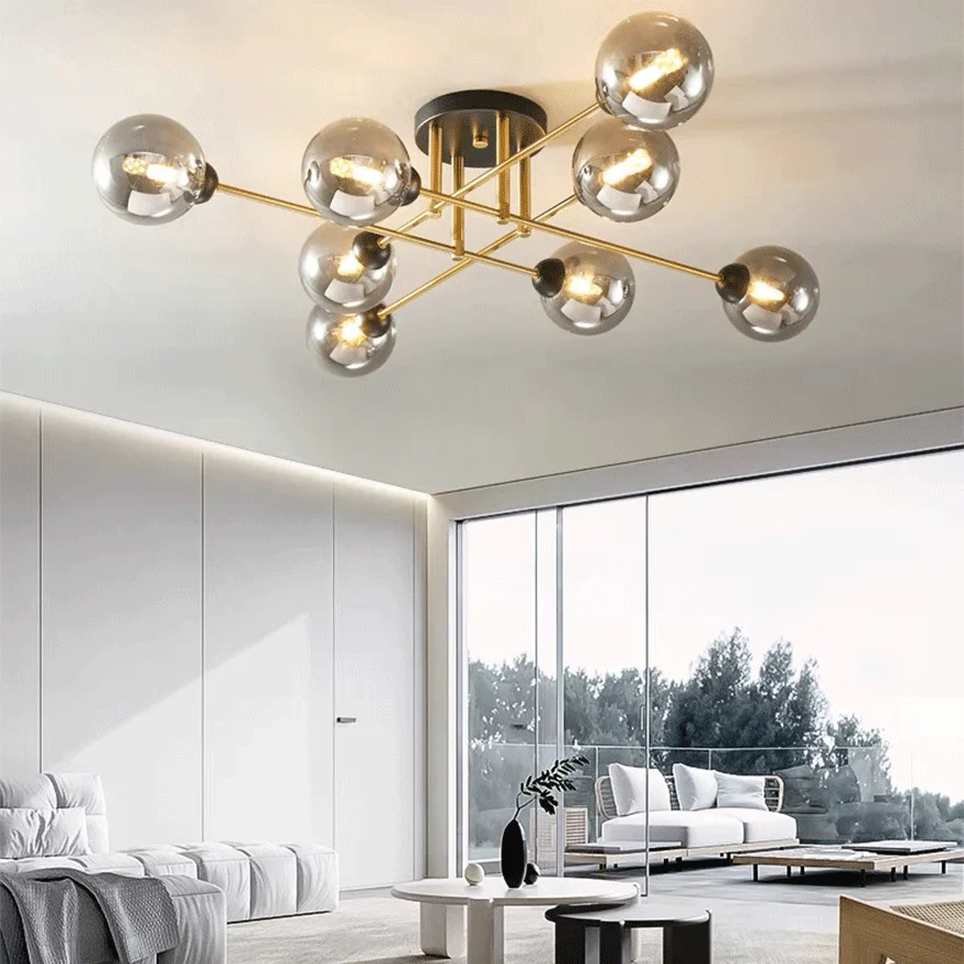 Nordic Metal And Glass Bubble Living Room Chandelier Pendant Light, 6 Color