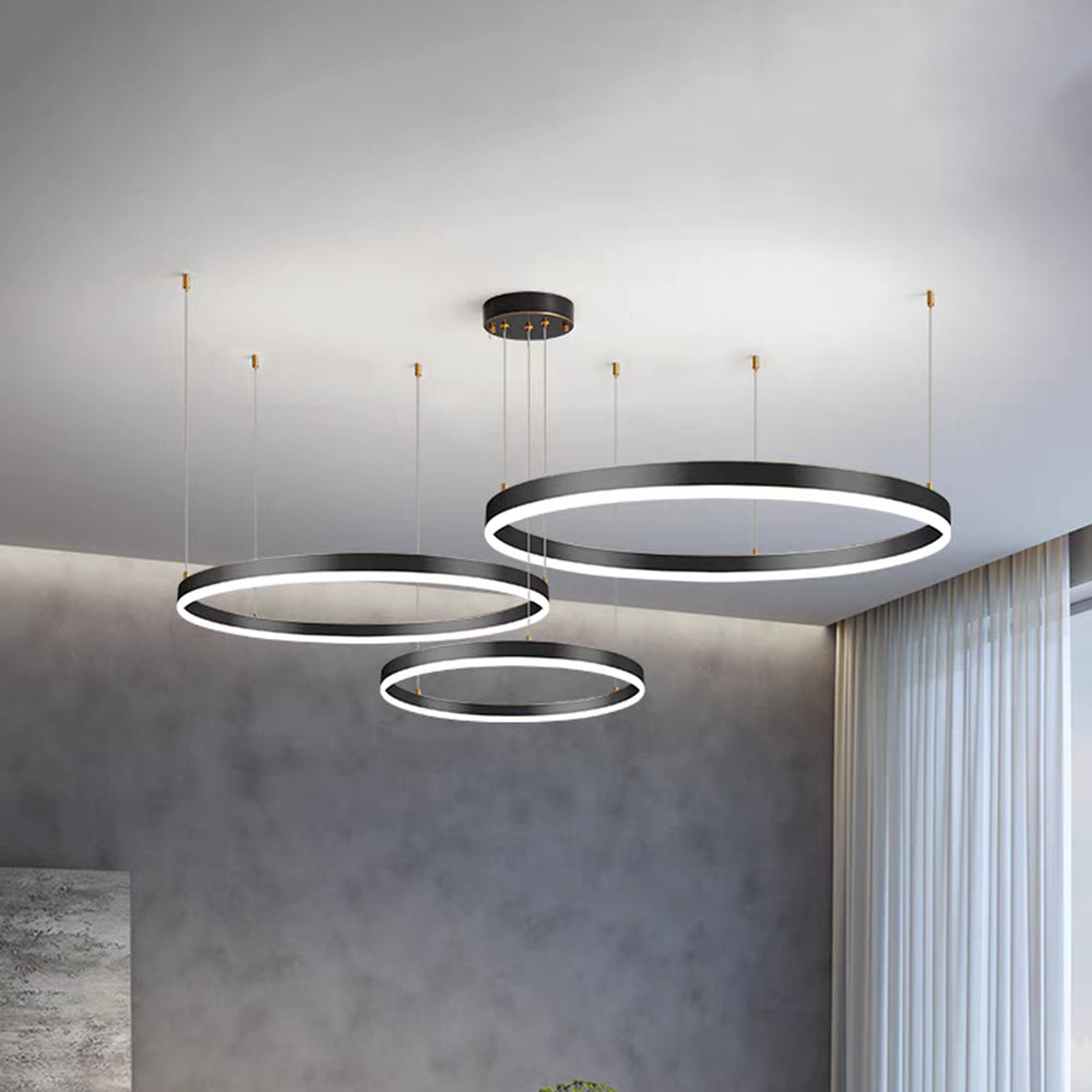 Contemporary Metal Ring Bedroom Pendant Light, Black/Brown/Gold, Trichromatic Light