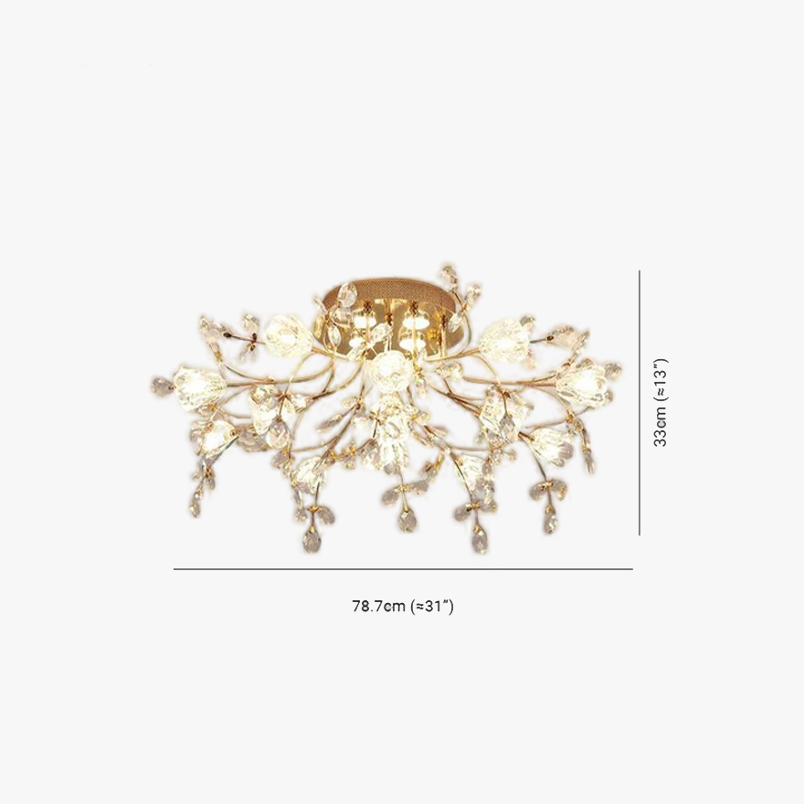 Decorative Metal And Glass Dendritic Living Room Ceiling Light, Gold, Trichromatic Light