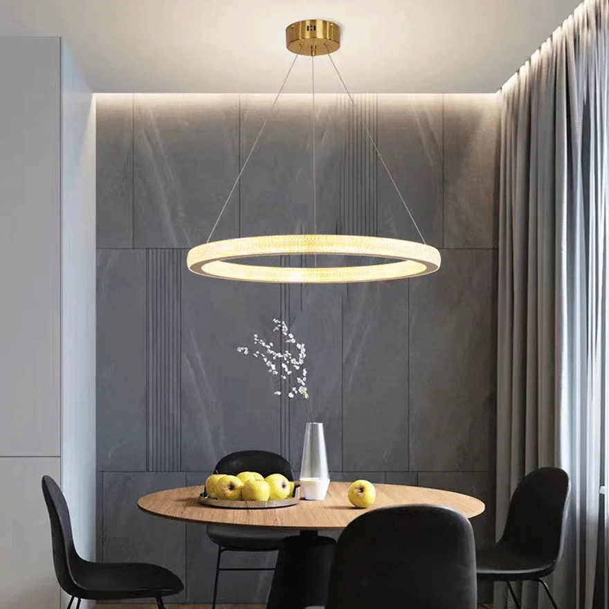 Contemporary Metal And Acrylic Ring Living Room Pendant Light, Gold