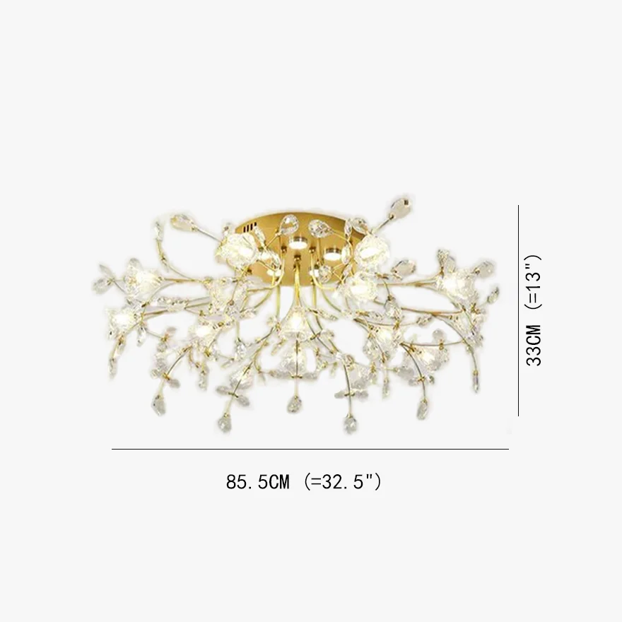 Decorative Metal And Glass Dendritic Living Room Ceiling Light, Gold, Trichromatic Light