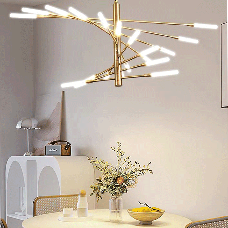 Modern Metal And Acylic Linear Dining Room Chandelier Pendant Light, Black/Gold