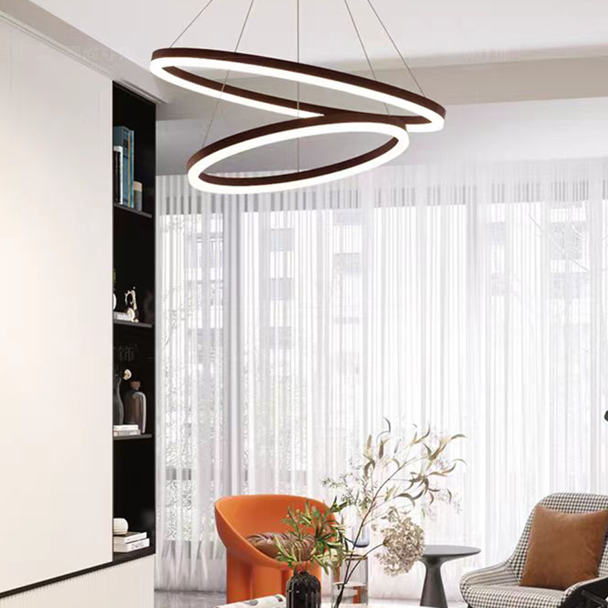 Minimalist Metal And Acrylic Ring Living Room Pendant Light, Black/Brown/Gold/White