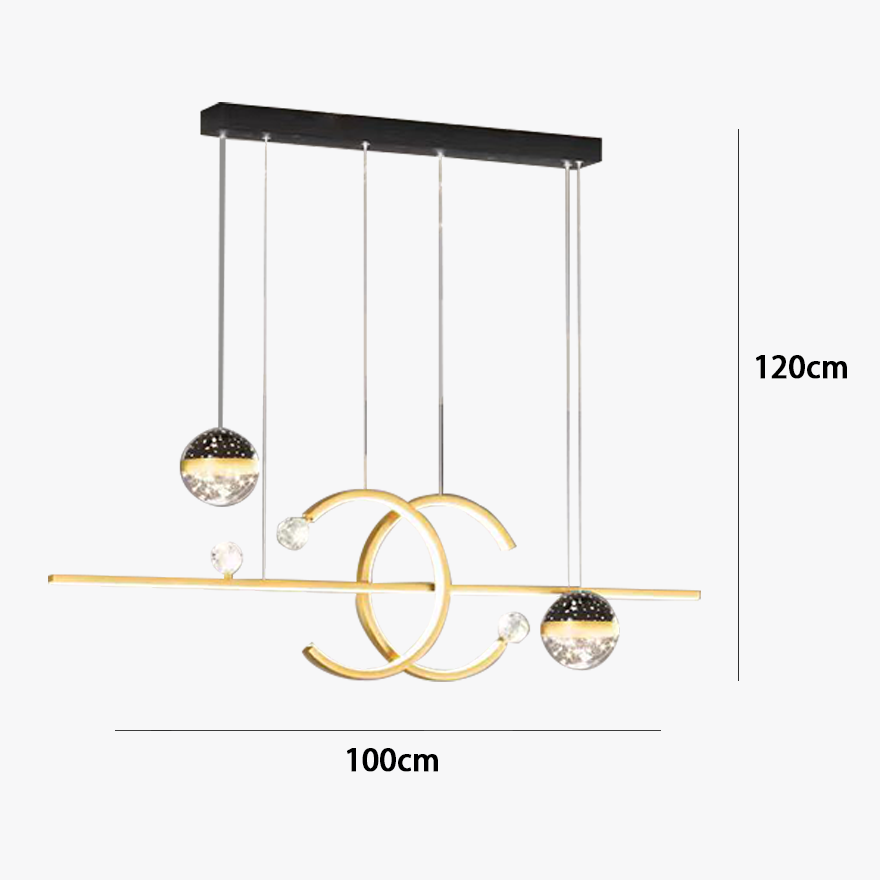 Modern Metal Linear Living Room Pendant Light, Black/Gold, Trichromatic Light