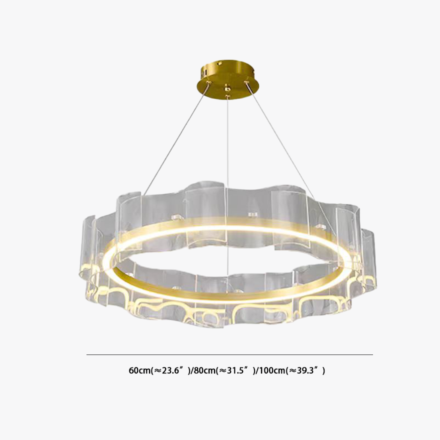 Art Deco Metal And Acrylic And Silicagel Ring Living Room Pendant Light, Gold