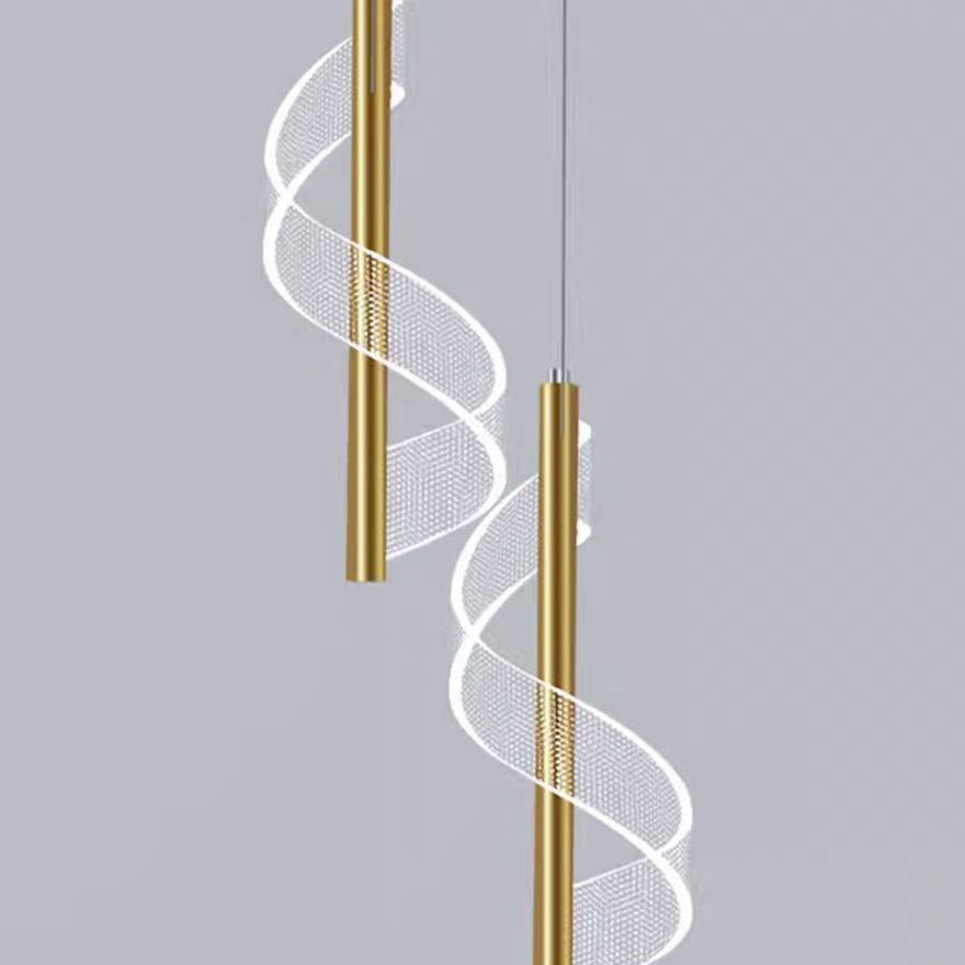 Nordic Metal Linear Bedroom Pendant Light, Gold, Trichromatic Light