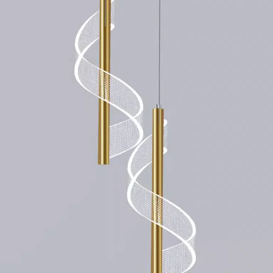 Nordic Metal Linear Bedroom Pendant Light, Gold, Trichromatic Light