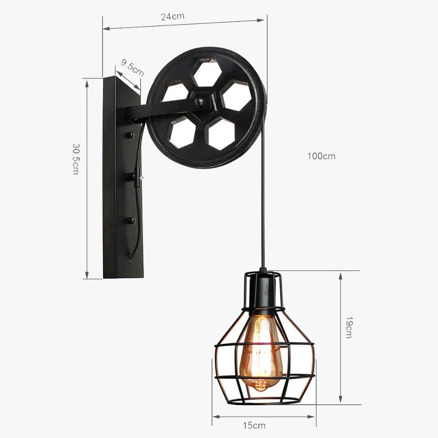 Retro Metal Bottle Bedroom Wall Lamp, Black