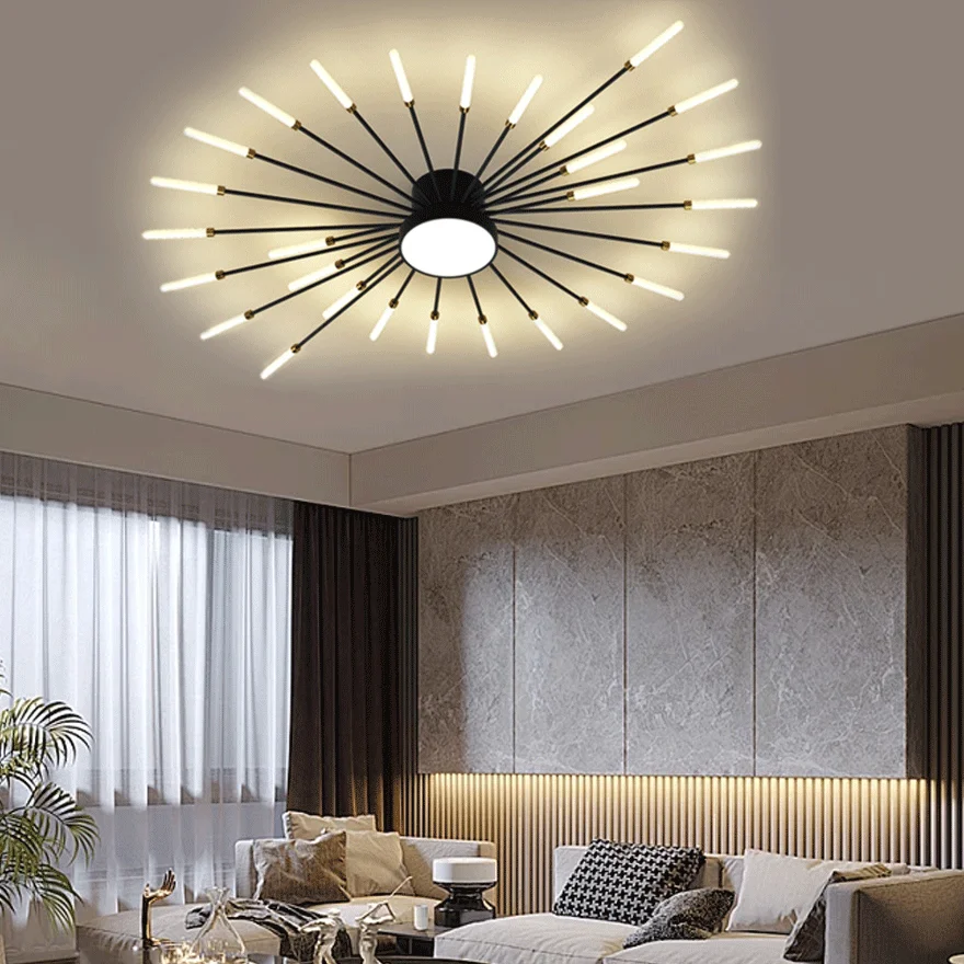 Modern Metal And Acrylic Radiographic Living Room Ceiling Light, Black/Gold