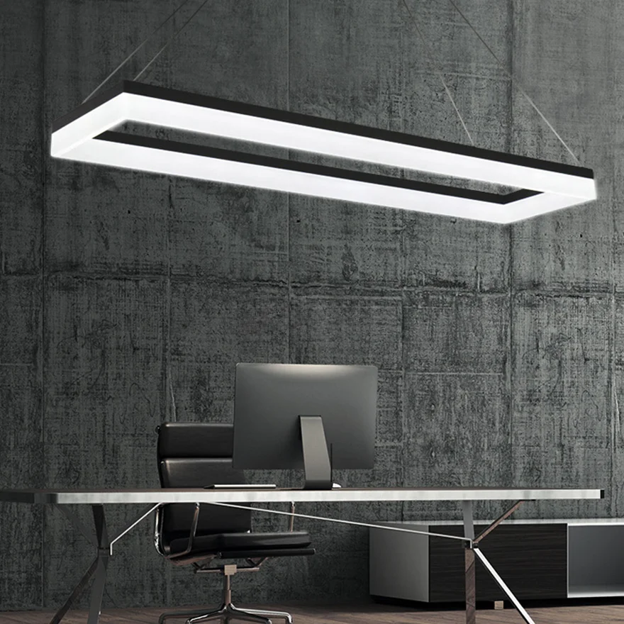 Minimalist Acrylic Rectangular Dining Room Pendant Light, Black