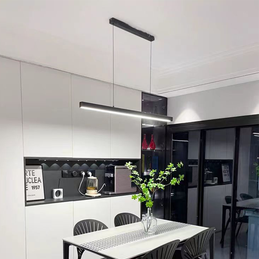 Minimalist Metal And Acrylic Linear Dinning Room Pendant Light, Black/White