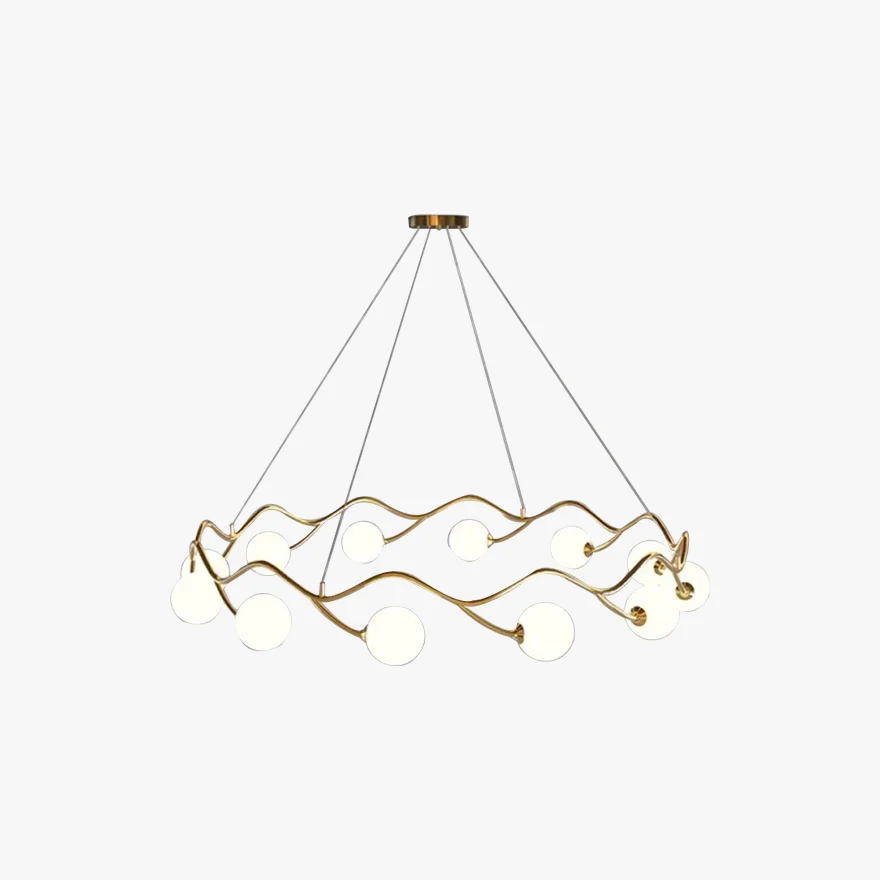 Nordic Metal And Glass Round Wave Living Room Chandelier Pendant Light, Gold