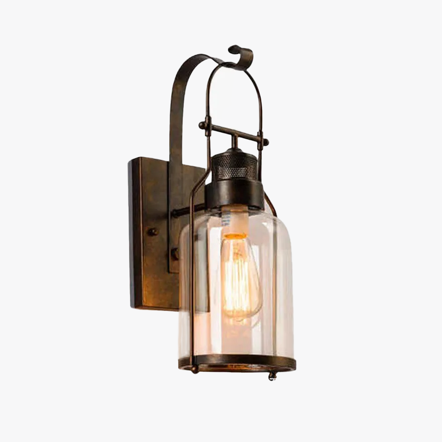 Retro Metal And Acrylic Lantern Dining Room, Wall Lamp, Black/Rusty