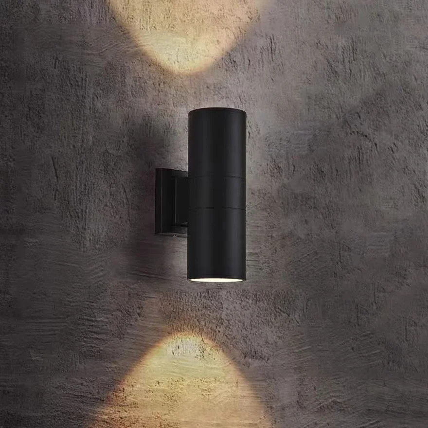 Minimalist Metal And Glass Cylindrical Outdoor Wall Lamp, Black