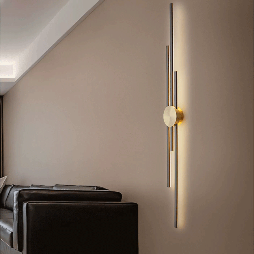 Minimalist Metal And Acrylic Linear Living Room Wall Lamp, Black/Gold