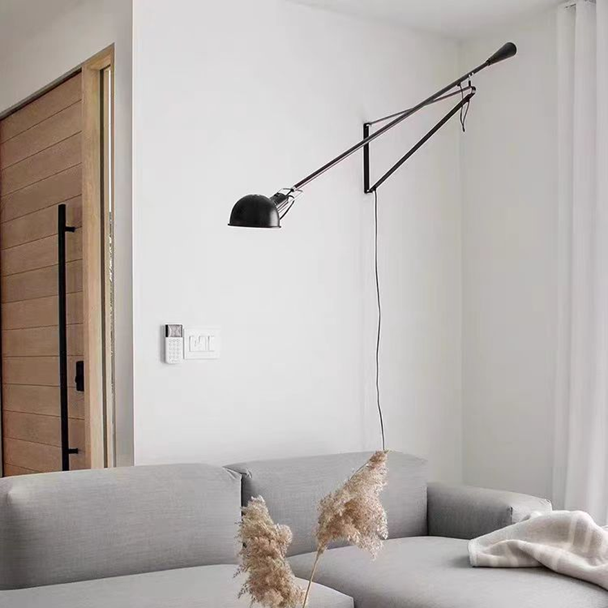 Minimalist Metal Linear And Dome Living Room Wall Lamp, Black/White