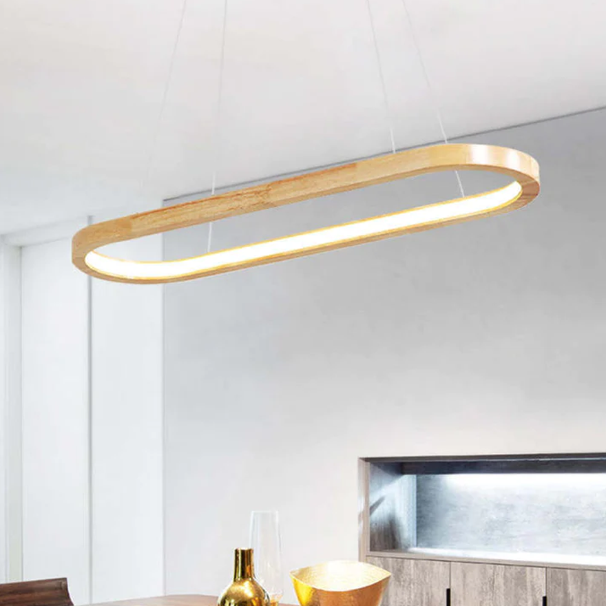 Modern Wooden And Acrylic Annular Dining Room Pendant Light, Natural Wood