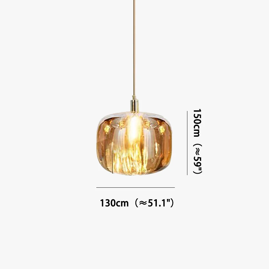 Modern Metal And Glass Geometric Bedroom Pendant Light, Amber