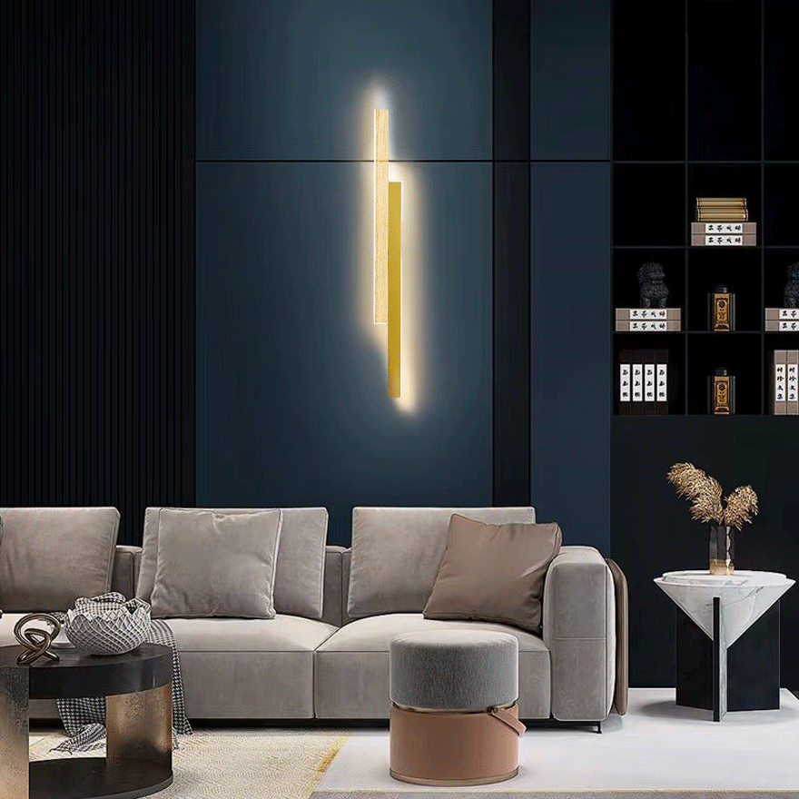 Modern Metal Duo-linear Living Room Wall Lamp, Brown/Natural Wood