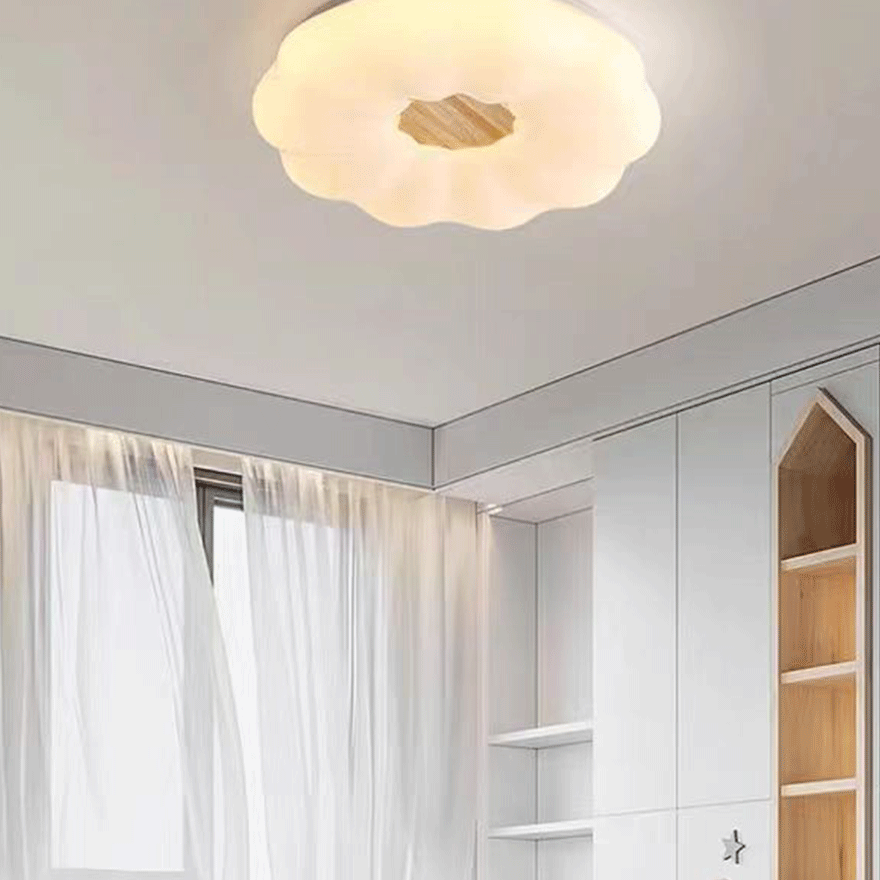 Designer Wooden And Acrylic Cloudy Living Room Ceiling Light, White