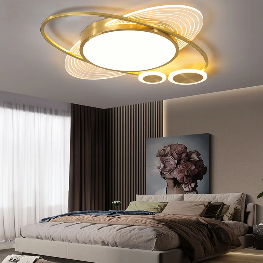 Modern Metal Annular And Elliptical Living Room Ceiling Light, Black/Gold