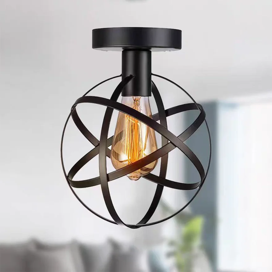 Retro Metal Ring Balcony Ceiling Light, Black