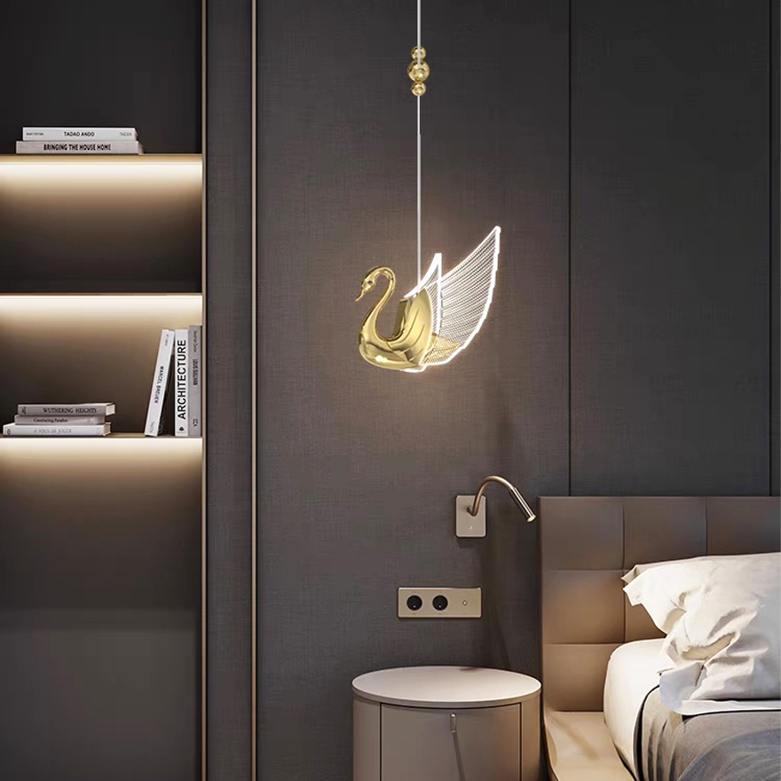 Art Deco Metal And Acrylic Swan Bedroom Pendant Light, Gold/Rose Gold