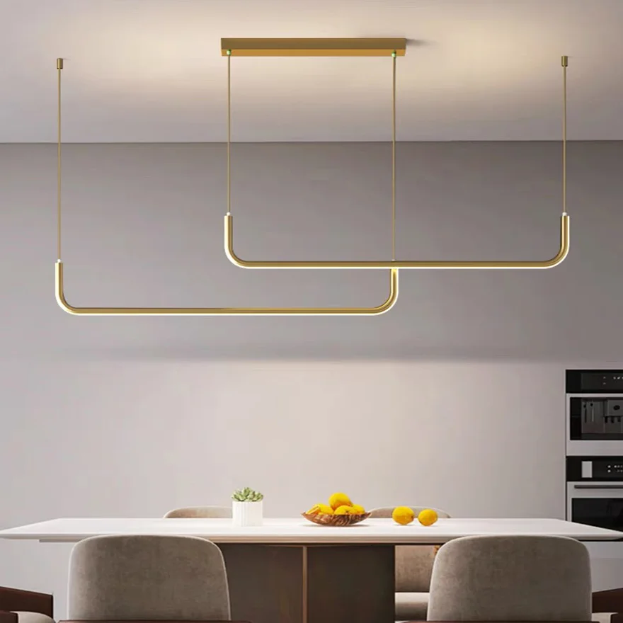 Minimalist Metal And Acrylic Linear Living Room Pendant Light, Black/Gold