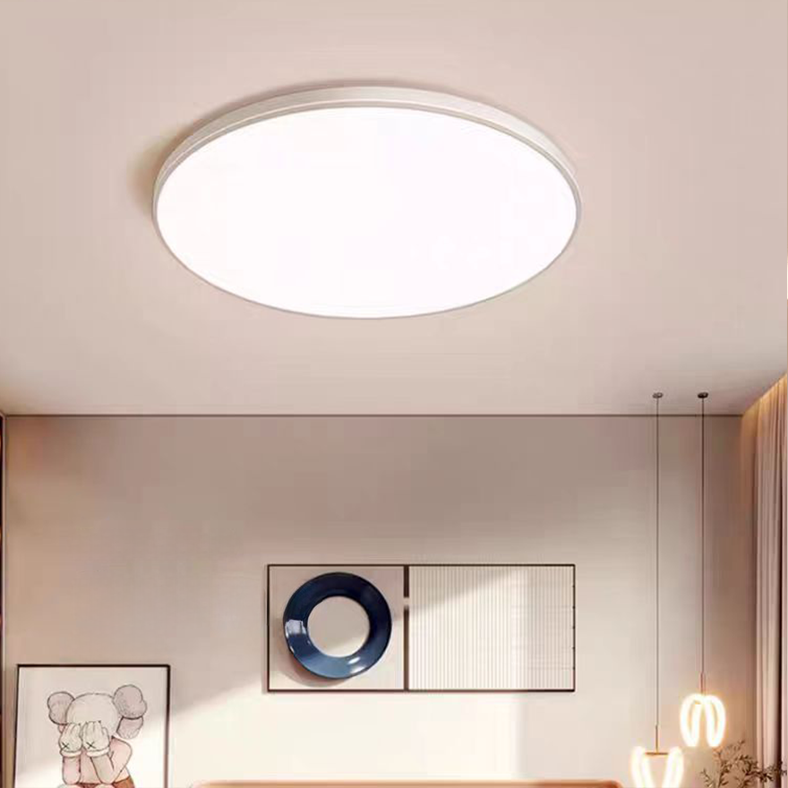 Minimalist Resin And Acrylic Round Bathroom Ceiling Light, Black/White, Trichromatic Light