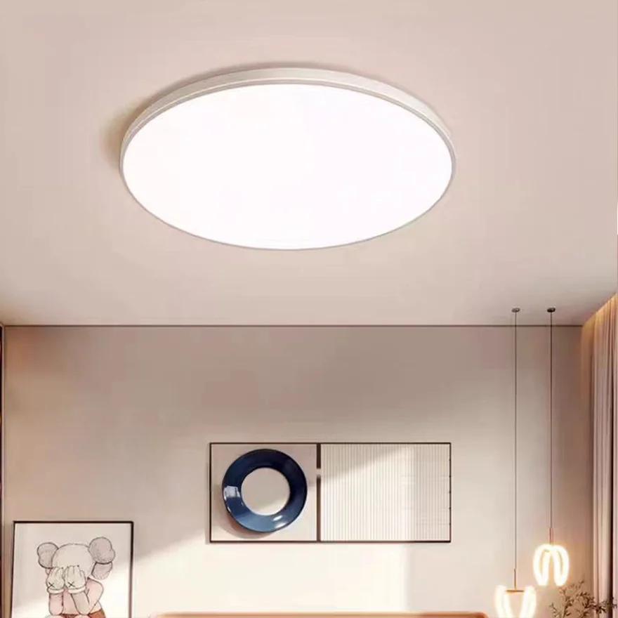 Minimalist Resin And Acrylic Round Bathroom Ceiling Light, Black/White, Trichromatic Light