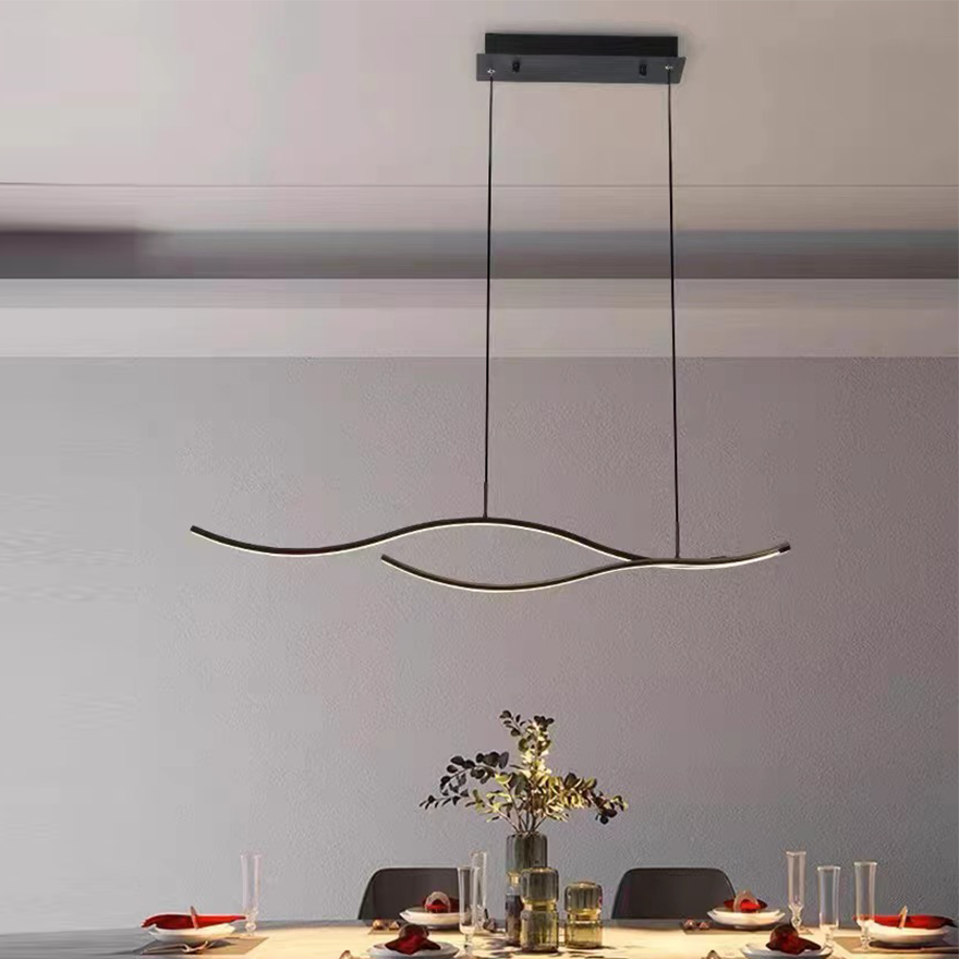 Nordic Metal Linear Study Room Chandelier Pendant Light, Black/Gold