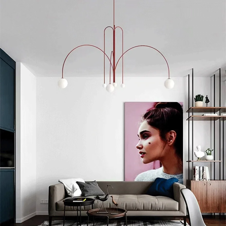 Modern Metal And Glass Linear Study Room Pendant Light, Black/Gold/Red