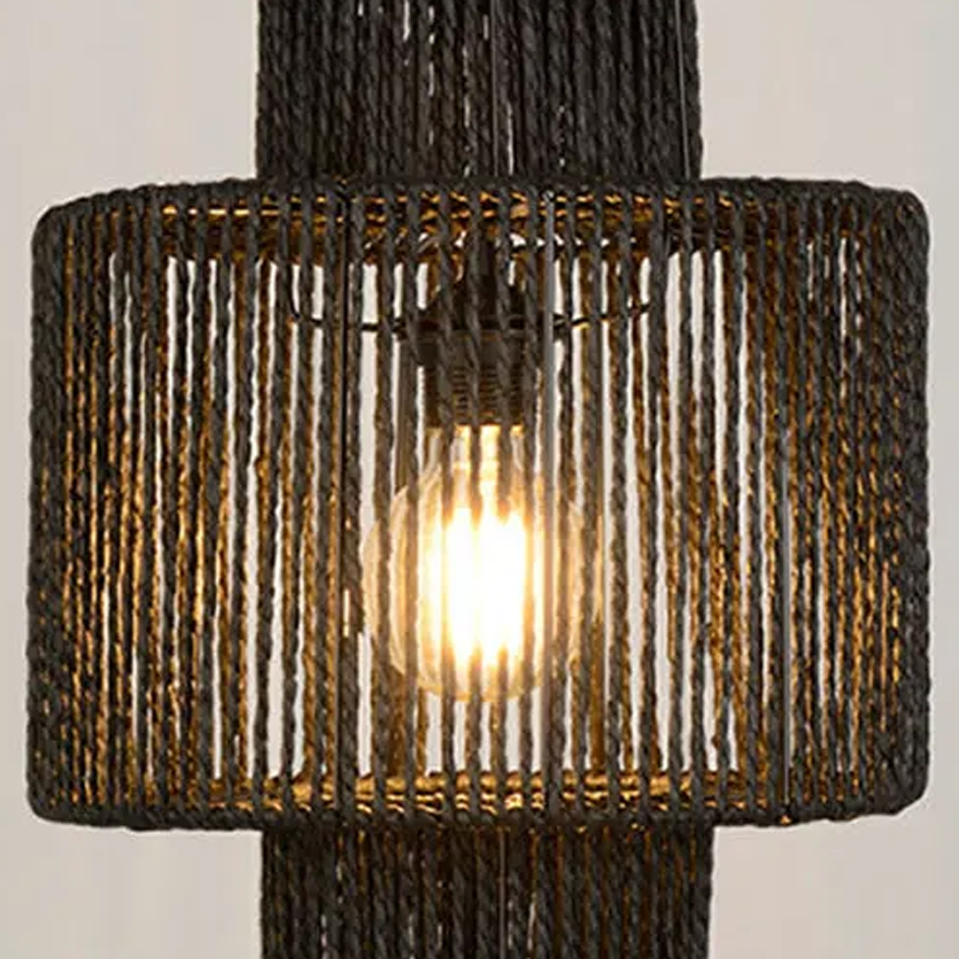 Boho Metal And Rattan Lantern Living Room Pendant Light, Black