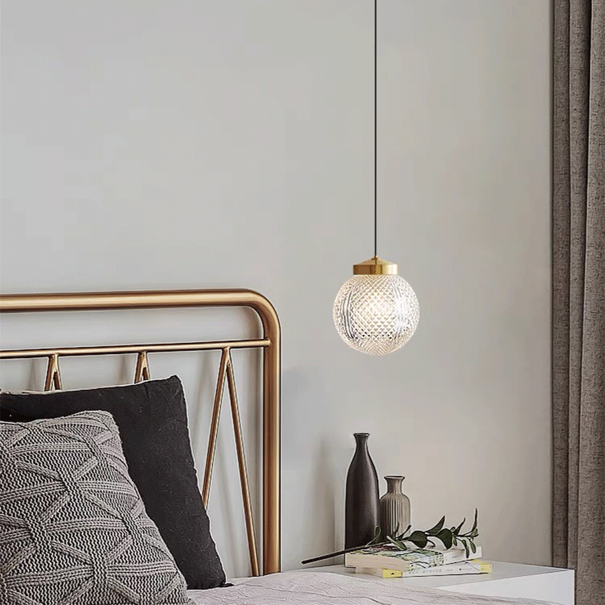 Nordic Metal Circle Glass Bedroom Pendant Light, Gold