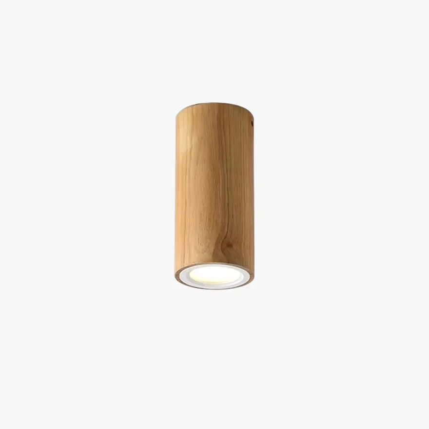 Natural Wooden And Acrylic Cylinder Balcony Ceiling Light, Natural Wood