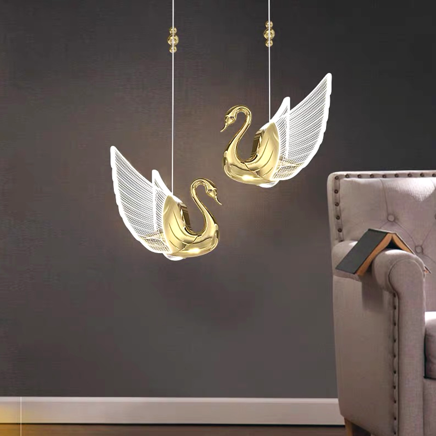 Art Deco Metal And Acrylic Swan Bedroom Pendant Light, Gold/Rose Gold