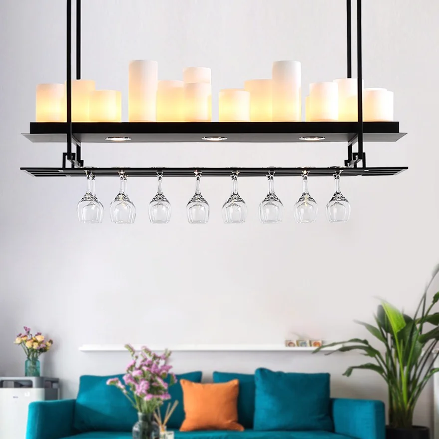 Art Deco Metal And Glass Rectangular Dining Room Pendant Light, Black