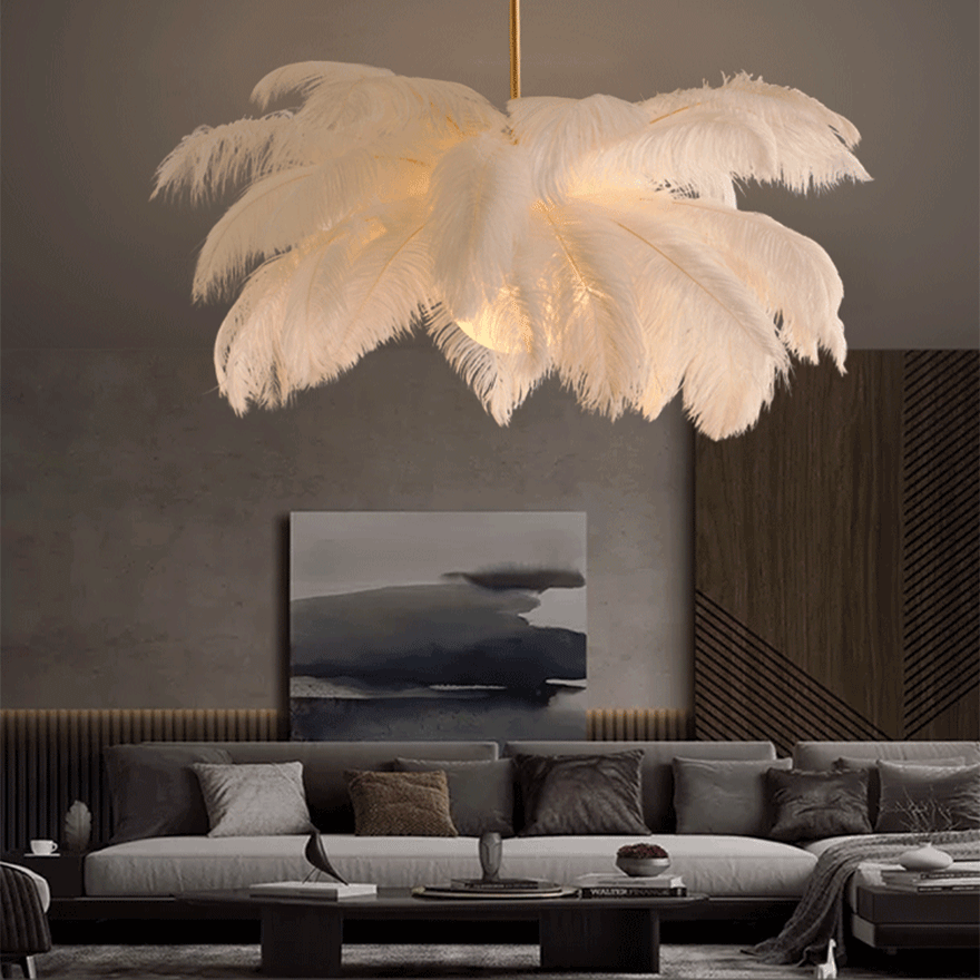 Nordic Feather And Acylic Cluster Dining Room Chandelier Pendant Light, White