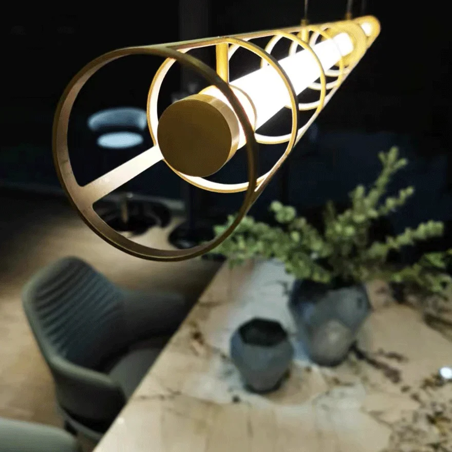 Minimalist Metal Linear Dining Room Pendant Light, Gold