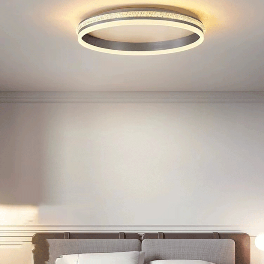 Modern Metal And Acrylic Ring Bedroom Ceiling Light, Grey, Trichromatic Light