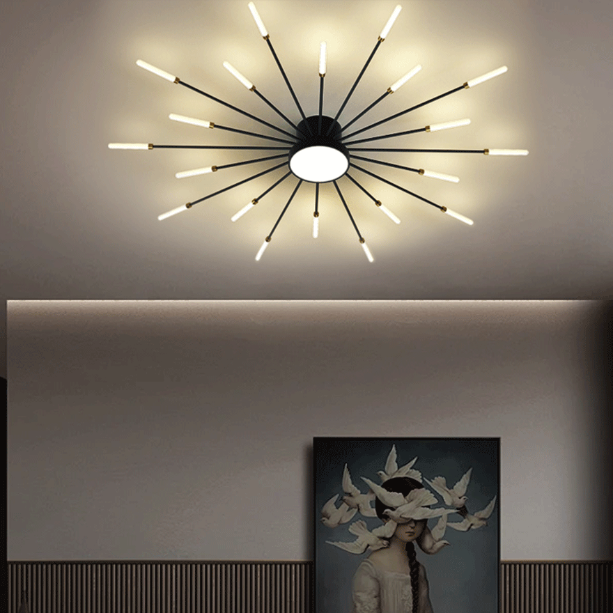 Modern Metal And Acrylic Radiographic Living Room Ceiling Light, Black/Gold