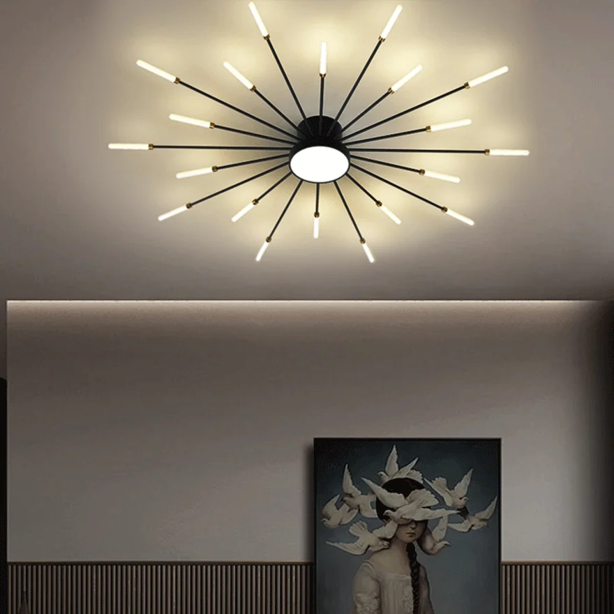 Modern Metal And Acrylic Radiographic Living Room Ceiling Light, Black/Gold