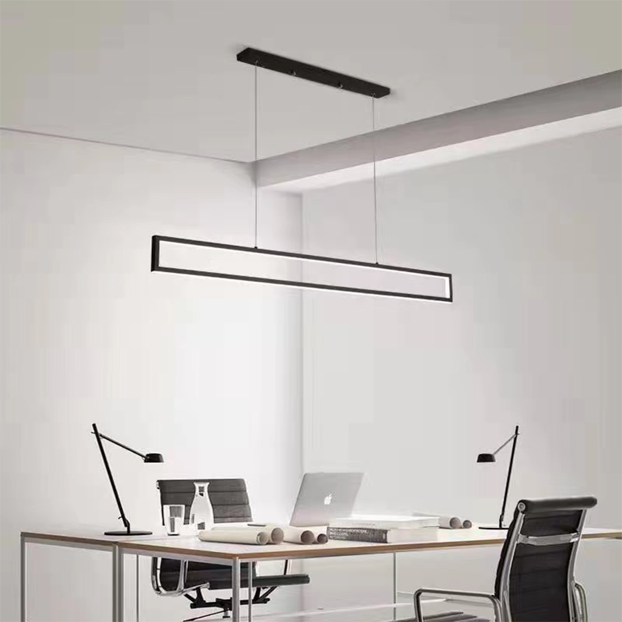 Modern Metal Rectangular Study Room Pendant Light, Black